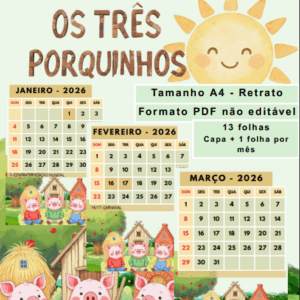 Arquivo Calendário Os Três Porquinhos (2026) - Collab com Coisas de Myca