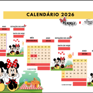 Arquivo Calendário Minnie e Mickey (2026) - Paisagem - Collab com Coisas de Myca