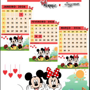 Arquivo Calendário Minnie e Mickey (2026) - Retrato - Collab com Coisas de Myca