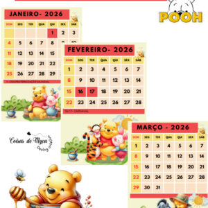 Arquivo Calendário Ursinho Pool (2026) - Retrato - Collab com Coisas de Myca